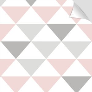 Adesivo Papel de Parede Geométrico Triângulo Rosa Branco e Cinza Vila Shop